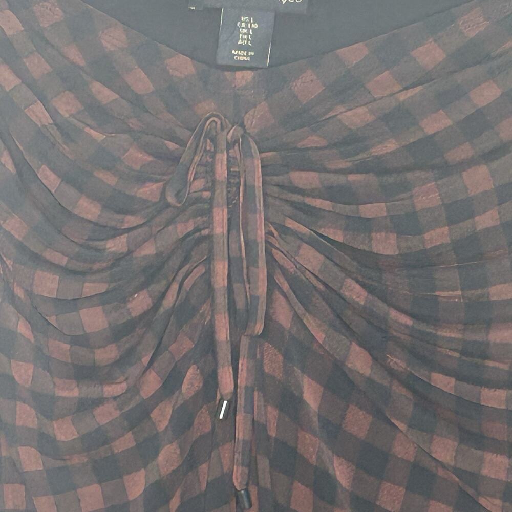 House Of Harlow Midi Skirt Blouse Outfit L Black Check Stretch Shirred 2 Piece - Picture 7 of 15